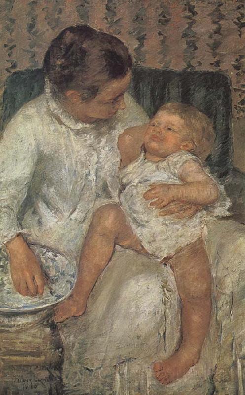 Mary Cassatt Mothe helping children a bath Norge oil painting art